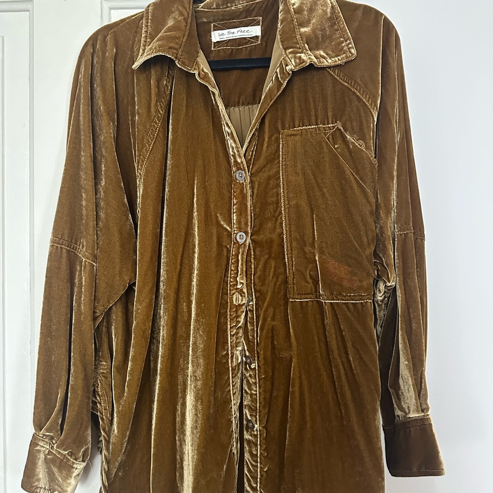 We The Free Plush Velvet Shirt Jacket — Warm Camel